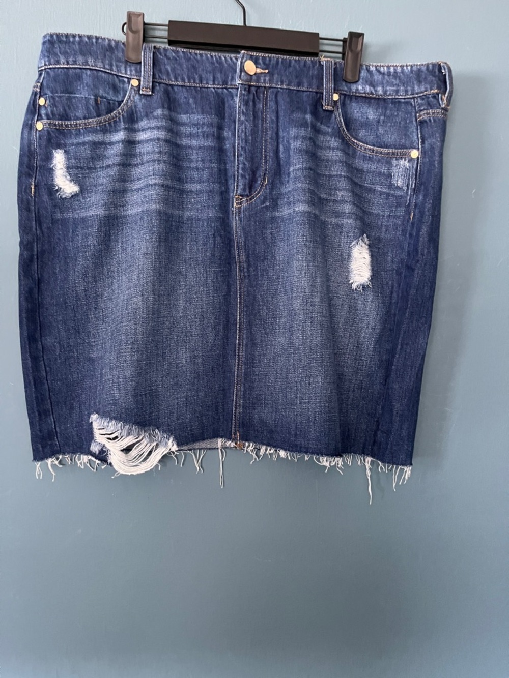 Liverpool Dark Blue Distressed Denim Mini Skirt